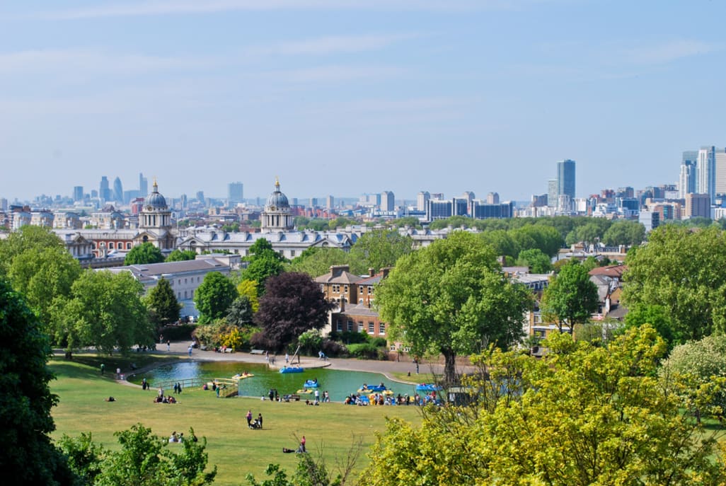 Commercial Retrofitting report cover, Image of a London park with buildings in the background