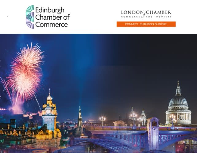 Image with landscapes of Edinburgh and London merged together