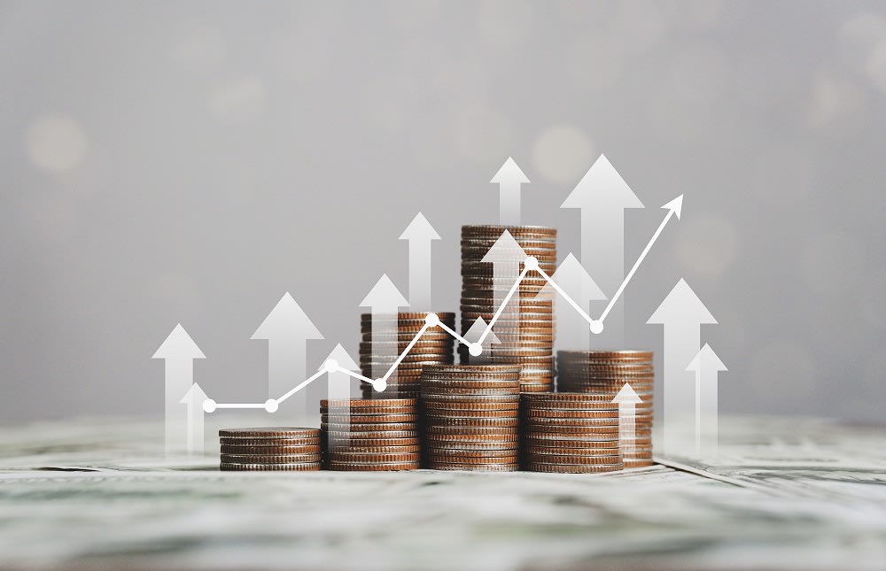 Picture showing inflation with coins and arrows