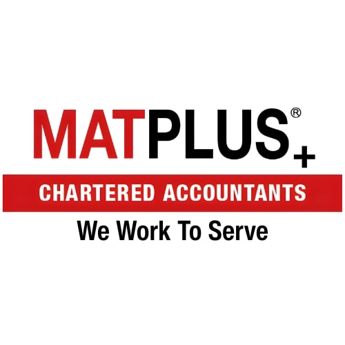 Matplus logo in red font