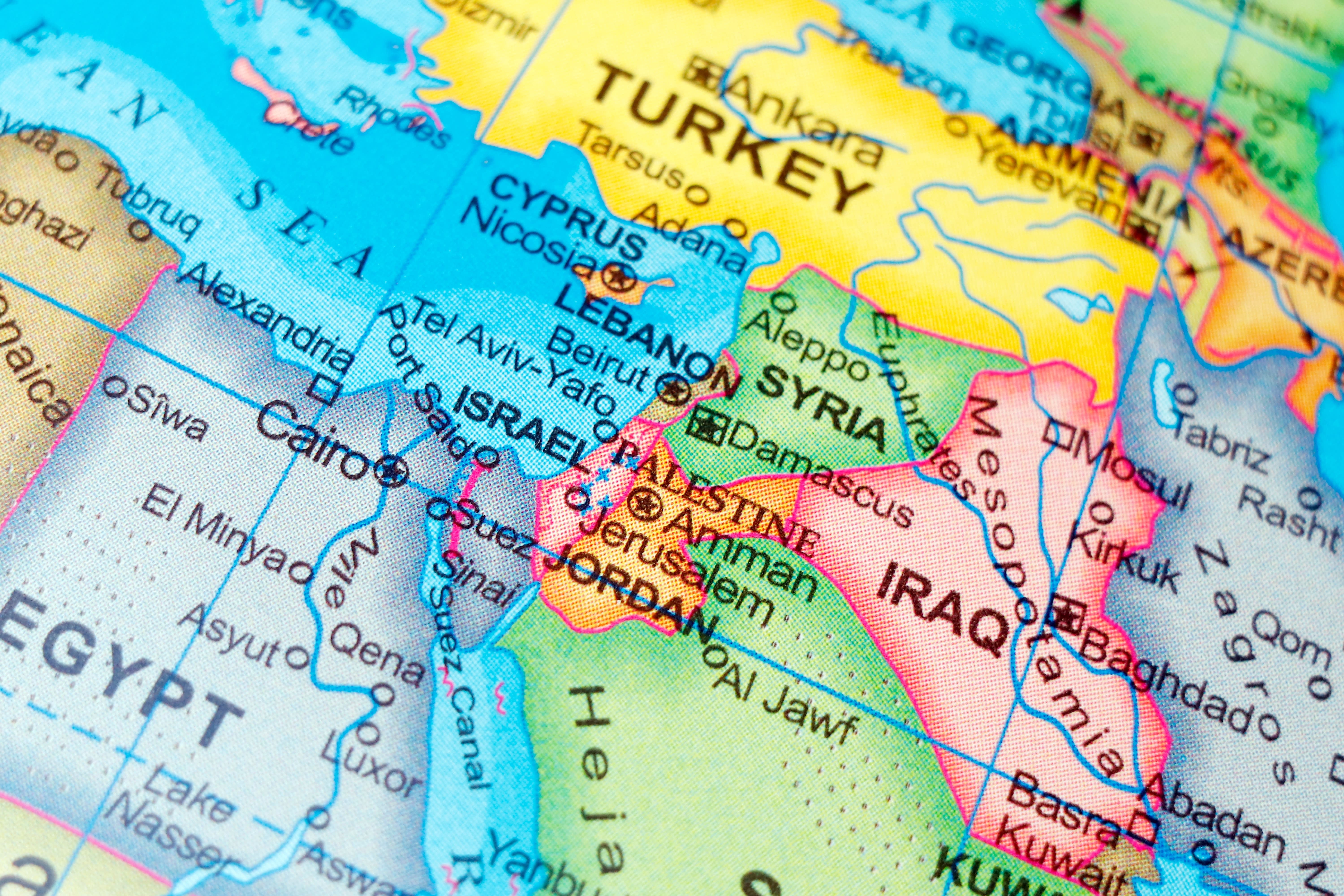 Middle East countries on a map