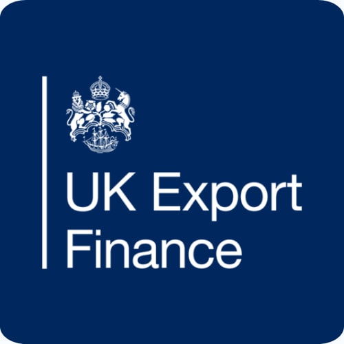 UK Export Finance logo with blue background