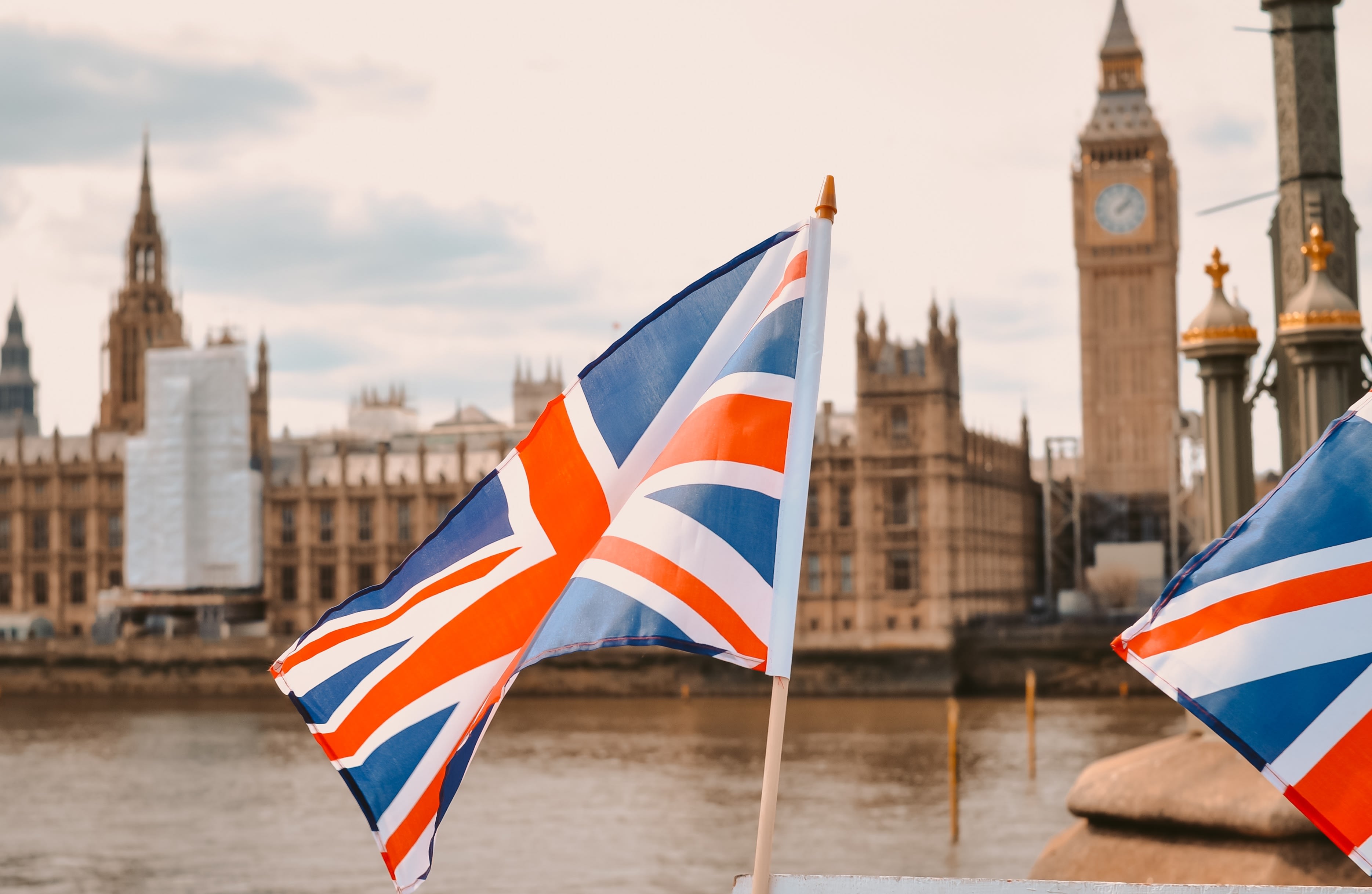 London Parliament with flags
