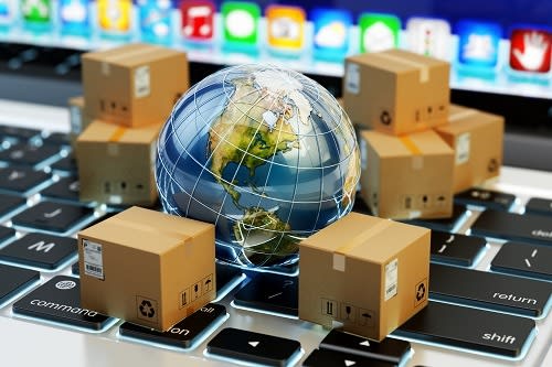 World globe and boxes on top of a keyboard