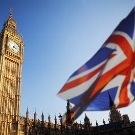 London Parliament and Union Jack flag