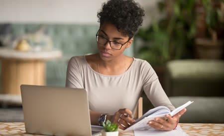 Woman watching a webinar