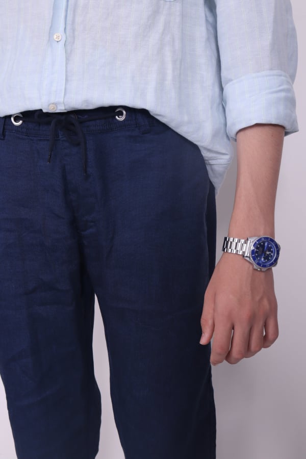 %100 Keten Erkek Pantolon – Beli Lastikli ve Bağcıklı Yazlık Kesim | Lacivert — 4