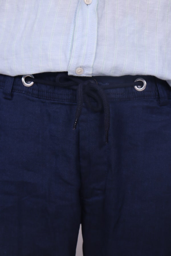 %100 Keten Erkek Pantolon – Beli Lastikli ve Bağcıklı Yazlık Kesim | Lacivert — 5