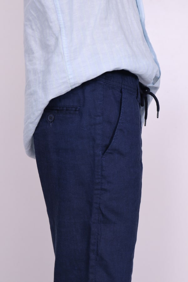 %100 Keten Erkek Pantolon – Beli Lastikli ve Bağcıklı Yazlık Kesim | Lacivert — 8