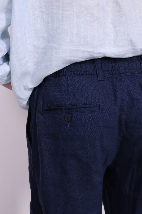%100 Keten Erkek Pantolon – Beli Lastikli ve Bağcıklı Yazlık Kesim | Lacivert — 10