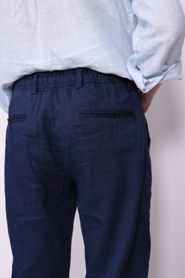 %100 Keten Erkek Pantolon – Beli Lastikli ve Bağcıklı Yazlık Kesim | Lacivert — 11