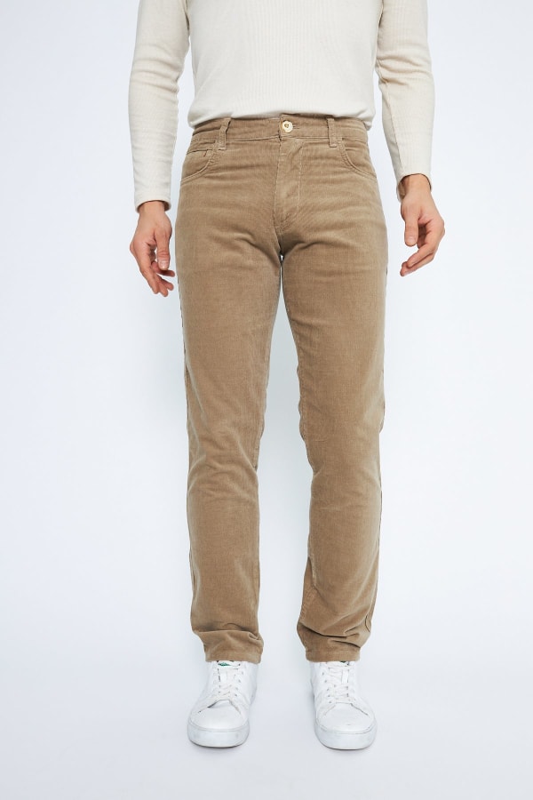 Kadife 5 Cep Regular Fit Açık Bej Erkek Pamuklu Pantolon — 1