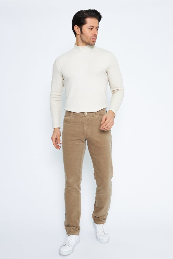 Kadife 5 Cep Regular Fit Açık Bej Erkek Pamuklu Pantolon — 2