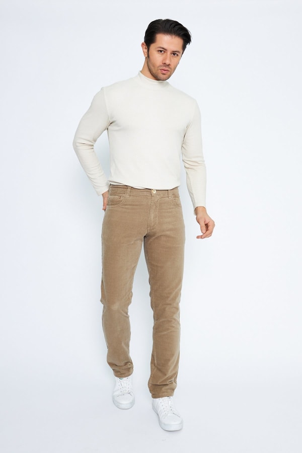 Kadife 5 Cep Regular Fit Açık Bej Erkek Pamuklu Pantolon — 3
