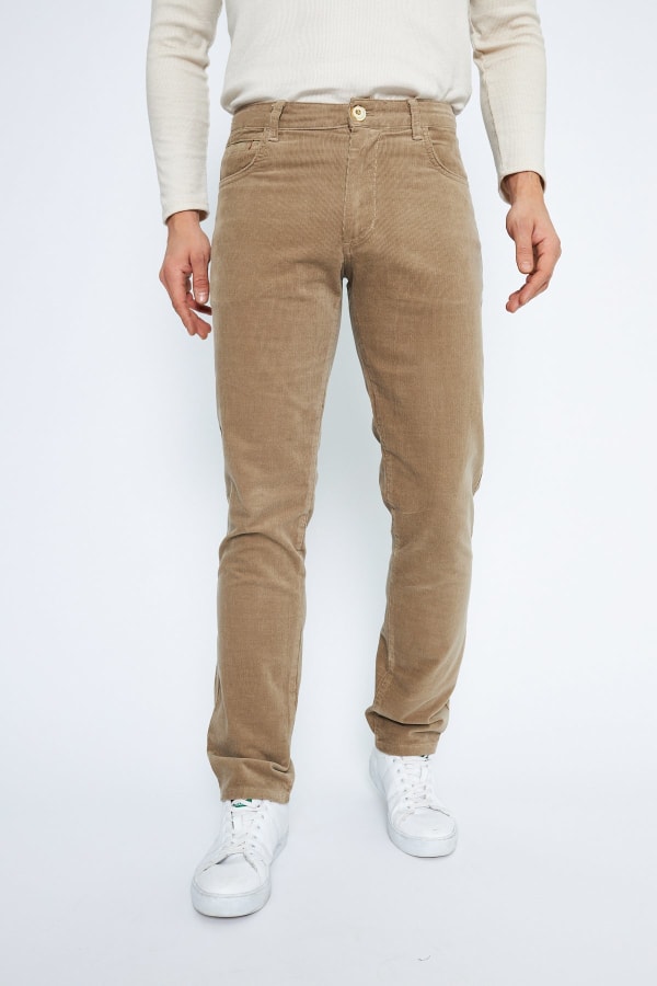 Kadife 5 Cep Regular Fit Açık Bej Erkek Pamuklu Pantolon — 4