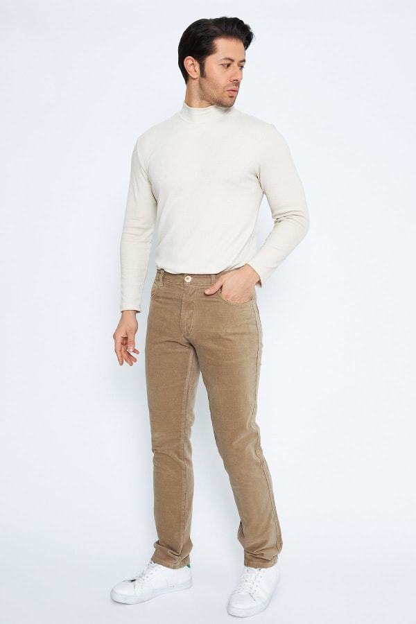 Kadife 5 Cep Regular Fit Açık Bej Erkek Pamuklu Pantolon — 9