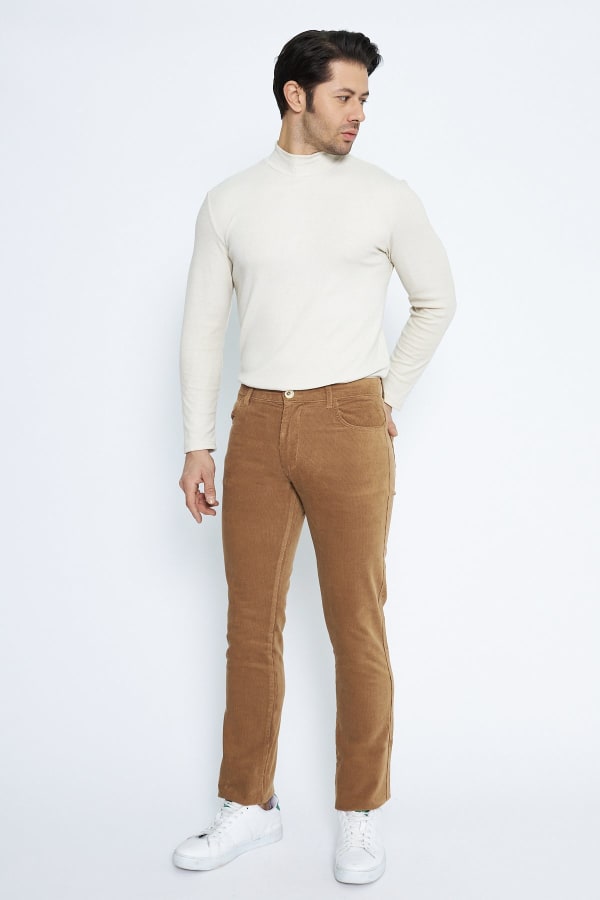 Kadife 5 Cep Regular Fit Camel Erkek Pantolon — 8