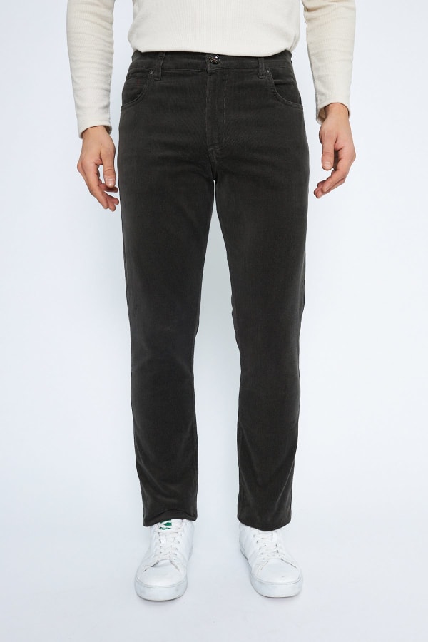 Kadife 5 Cep Regular Fit Gri Erkek Pamuklu Pantolon — 1