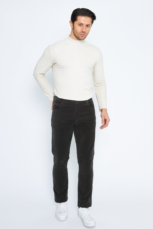 Kadife 5 Cep Regular Fit Gri Erkek Pamuklu Pantolon — 2