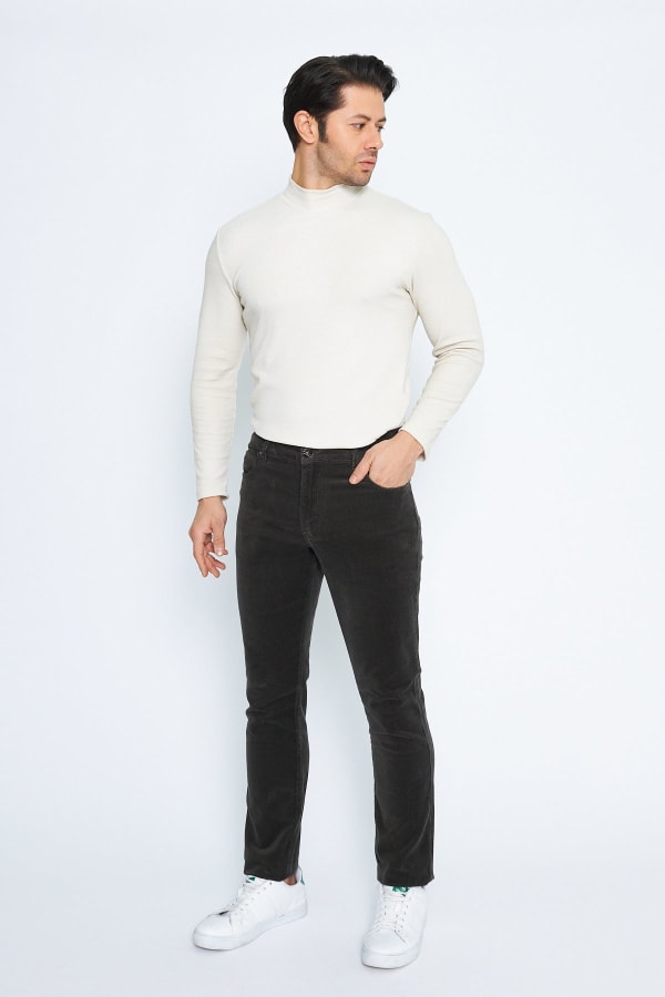 Kadife 5 Cep Regular Fit Gri Erkek Pamuklu Pantolon — 3