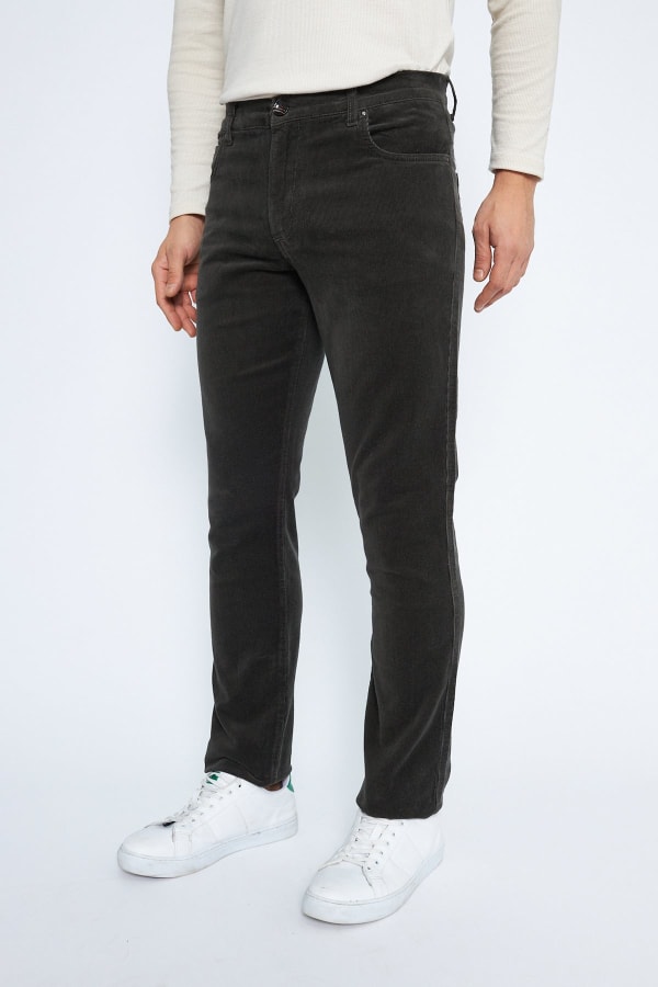 Kadife 5 Cep Regular Fit Gri Erkek Pamuklu Pantolon — 4
