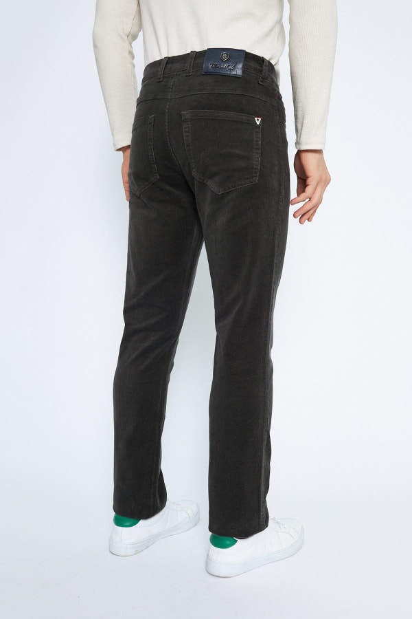 Kadife 5 Cep Regular Fit Gri Erkek Pamuklu Pantolon — 5