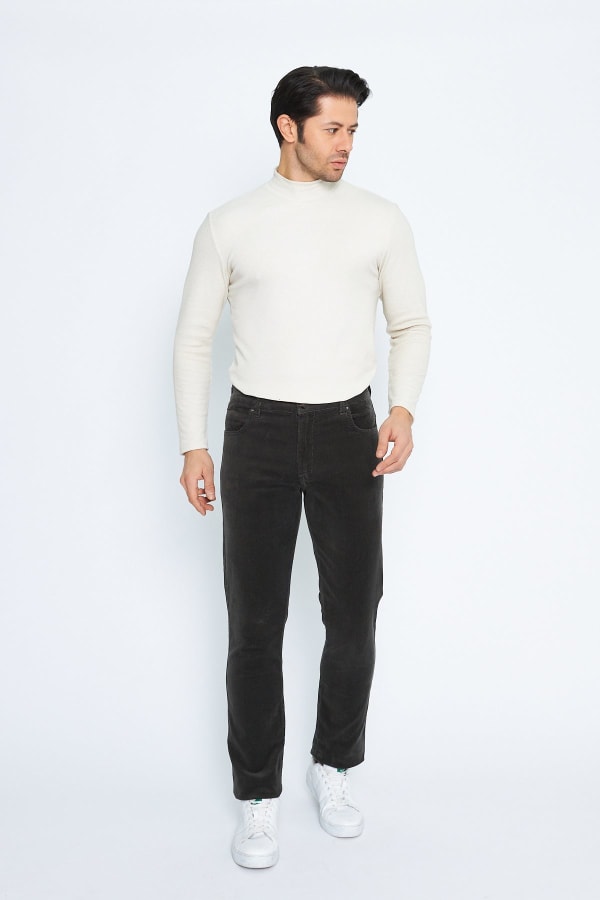 Kadife 5 Cep Regular Fit Gri Erkek Pamuklu Pantolon — 9
