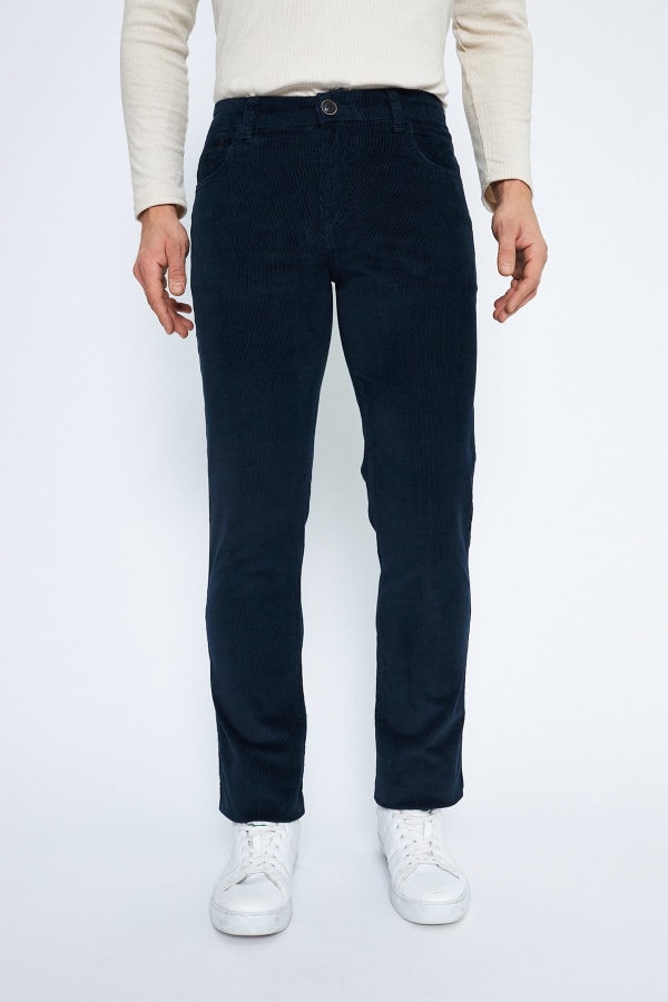 Kadife 5 Cep Regular Fit İndigo Erkek Pamuklu Pantolon — 1
