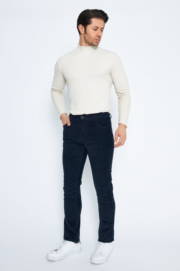 Kadife 5 Cep Regular Fit İndigo Erkek Pamuklu Pantolon — 2