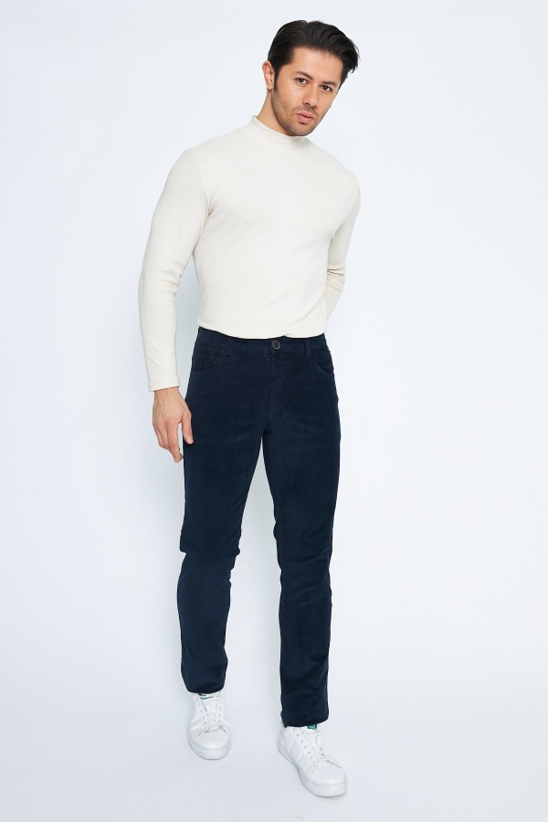 Kadife 5 Cep Regular Fit İndigo Erkek Pamuklu Pantolon — 3
