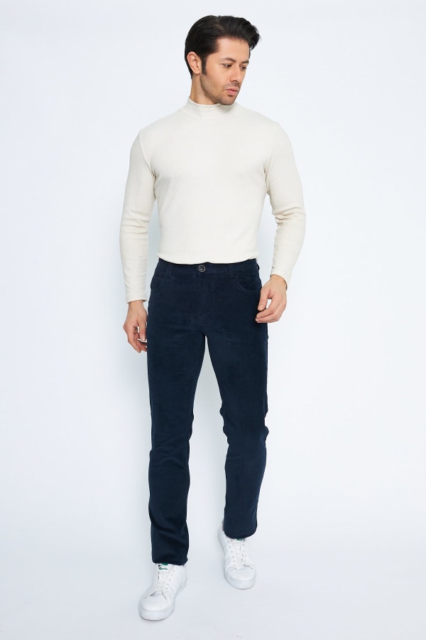 Kadife 5 Cep Regular Fit İndigo Erkek Pamuklu Pantolon — 4