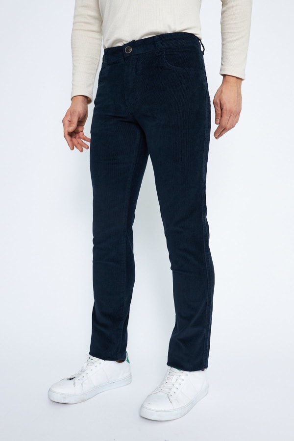 Kadife 5 Cep Regular Fit İndigo Erkek Pamuklu Pantolon — 5