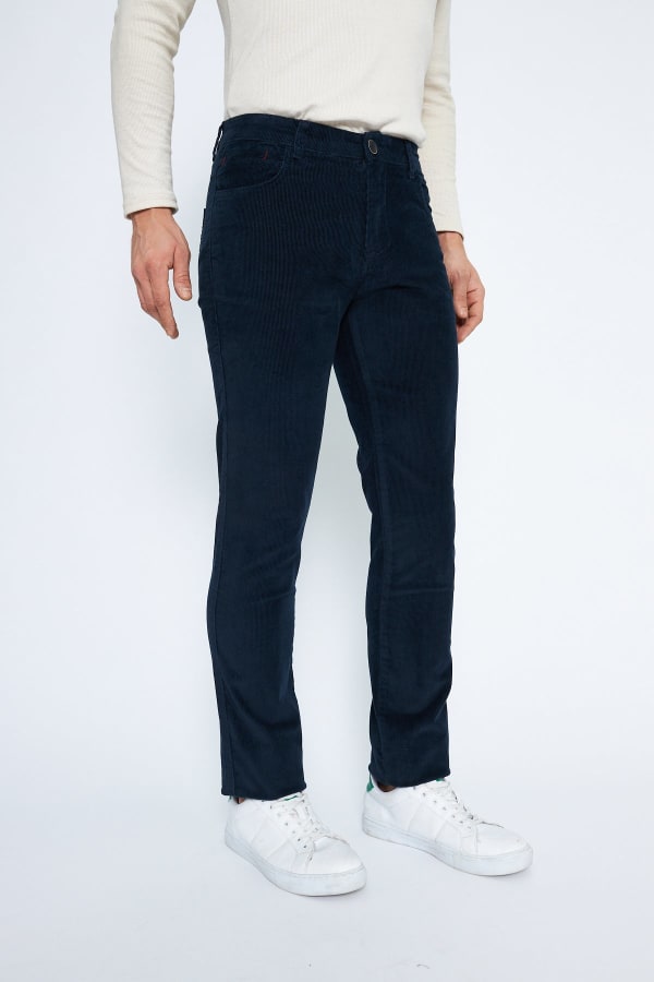 Kadife 5 Cep Regular Fit İndigo Erkek Pamuklu Pantolon — 6