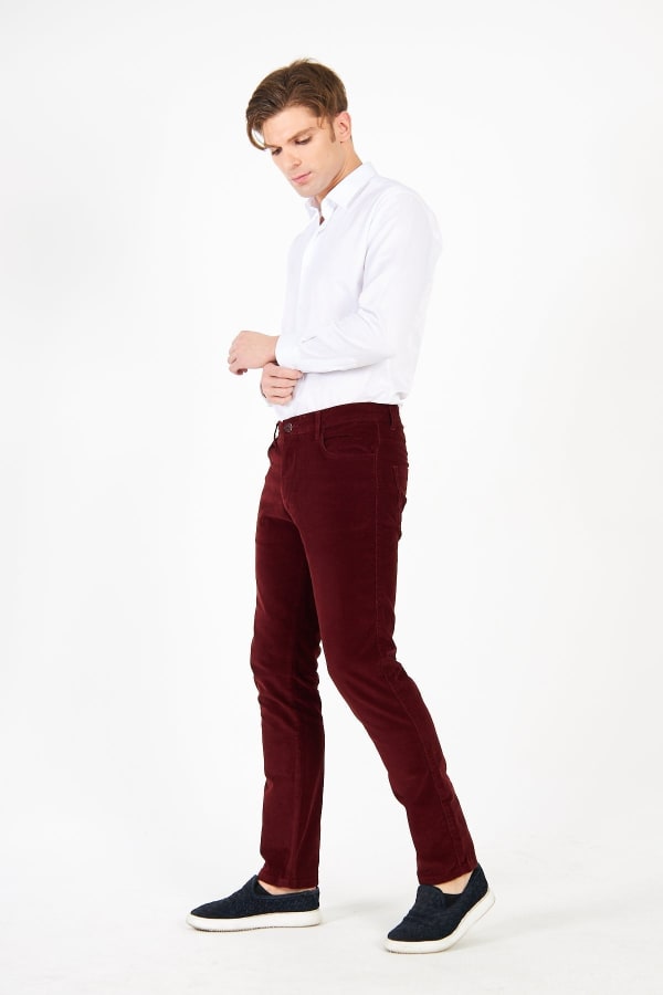 Kadife 5 Cep Regular Fit Bordo Erkek Pantolon — 3