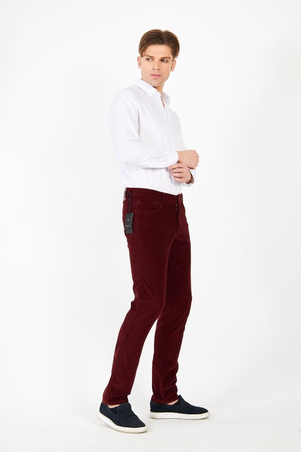 Kadife 5 Cep Regular Fit Bordo Erkek Pantolon — 4