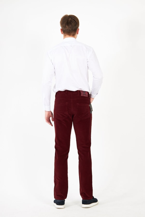 Kadife 5 Cep Regular Fit Bordo Erkek Pantolon — 5
