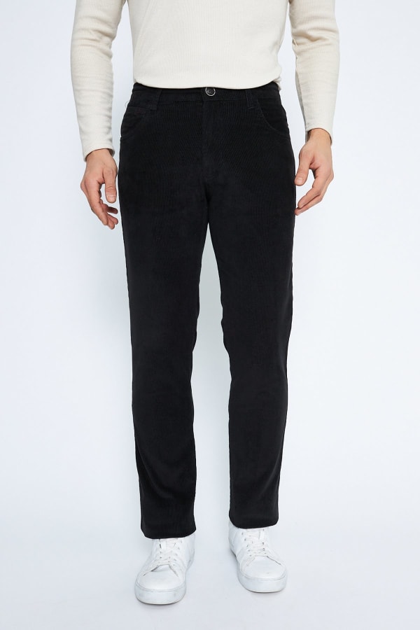 Kadife 5 Cep Regular Fit Siyah Erkek Pantolon — 1