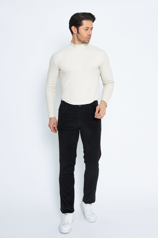 Kadife 5 Cep Regular Fit Siyah Erkek Pantolon — 2
