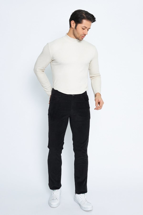 Kadife 5 Cep Regular Fit Siyah Erkek Pantolon — 4
