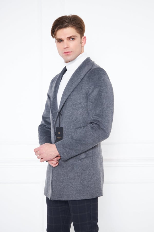 Erkek Füme Slim Fit Hakim Yaka Düğmeli Kaban — 1