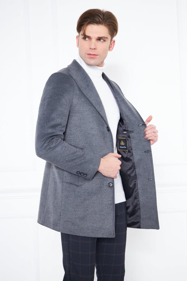Erkek Füme Slim Fit Hakim Yaka Düğmeli Kaban — 2