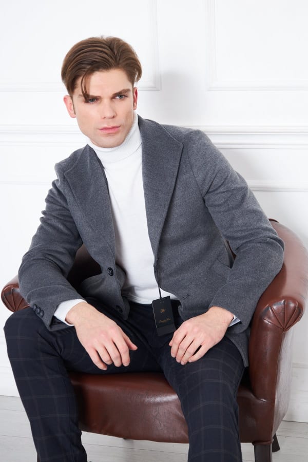 Erkek Füme Slim Fit Hakim Yaka Düğmeli Kaban — 3
