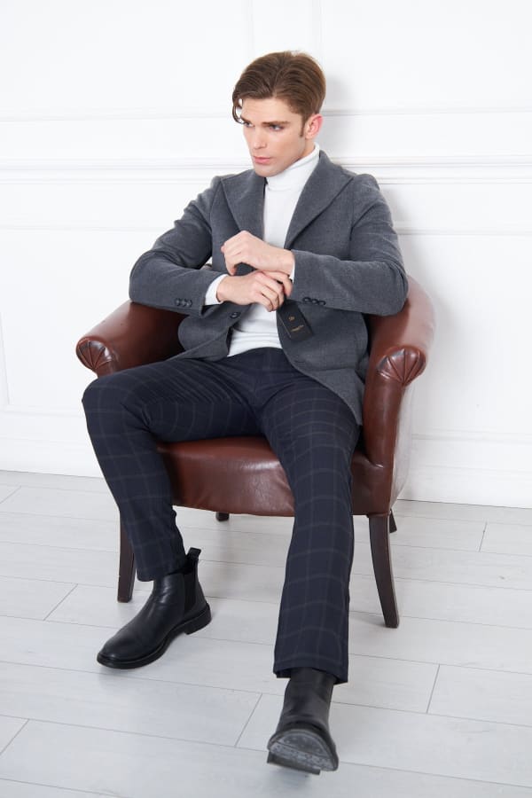 Erkek Füme Slim Fit Hakim Yaka Düğmeli Kaban — 4