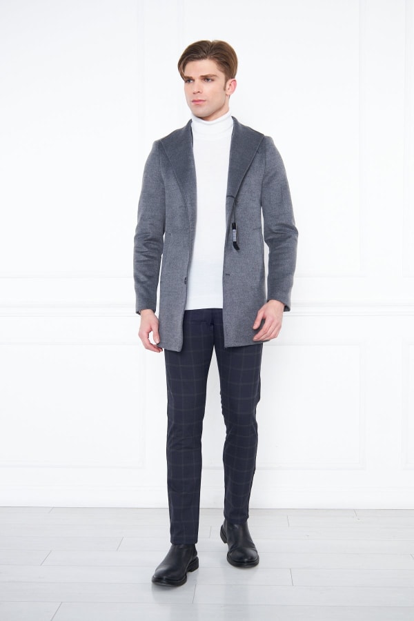 Erkek Füme Slim Fit Hakim Yaka Düğmeli Kaban — 5