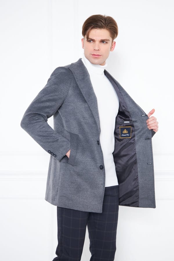Erkek Füme Slim Fit Hakim Yaka Düğmeli Kaban — 6