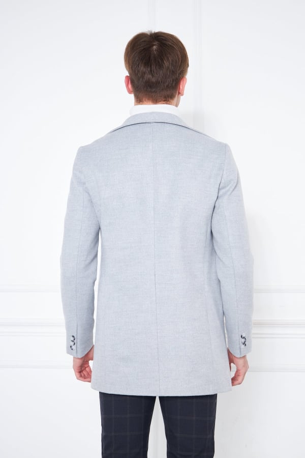 Erkek Açık Gri Slim Fit Hakim Yaka Düğmeli Kaban — 7
