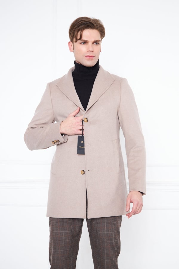 Erkek Bej Slim Fit Hakim Yaka Düğmeli Kaban — 3