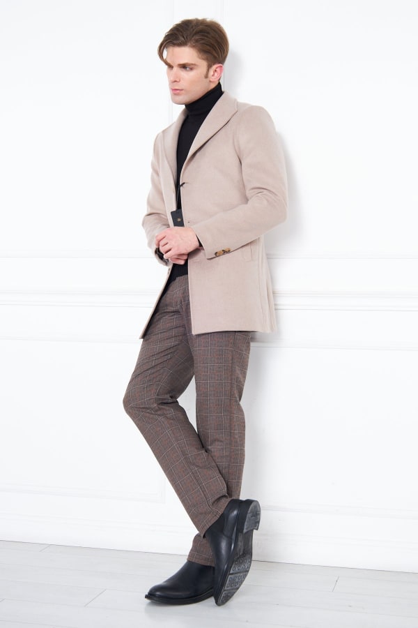 Erkek Bej Slim Fit Hakim Yaka Düğmeli Kaban — 5