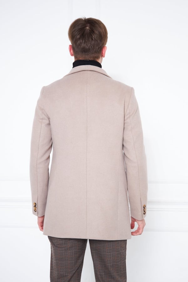 Erkek Bej Slim Fit Hakim Yaka Düğmeli Kaban — 7
