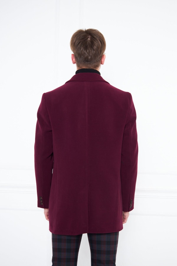 Erkek Bordo Slim Fit Sivri Yaka Düğmeli Kaban — 8